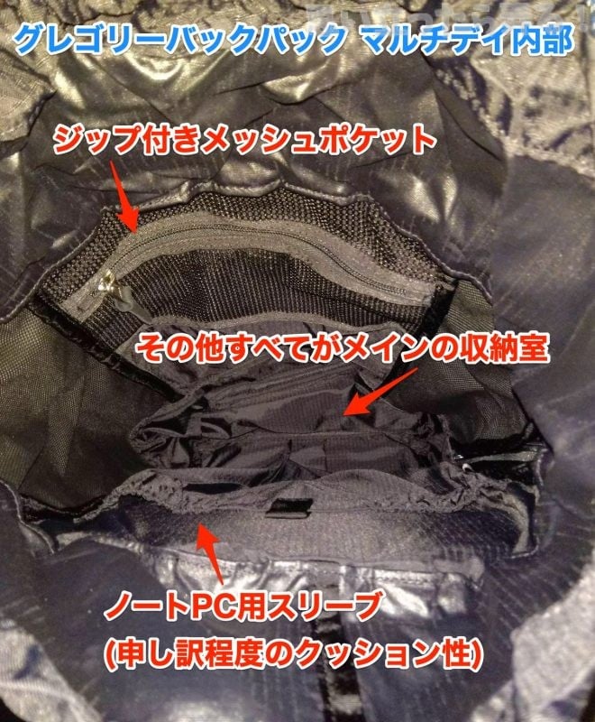 グレゴリー マルチデイ バックパック 内部構造