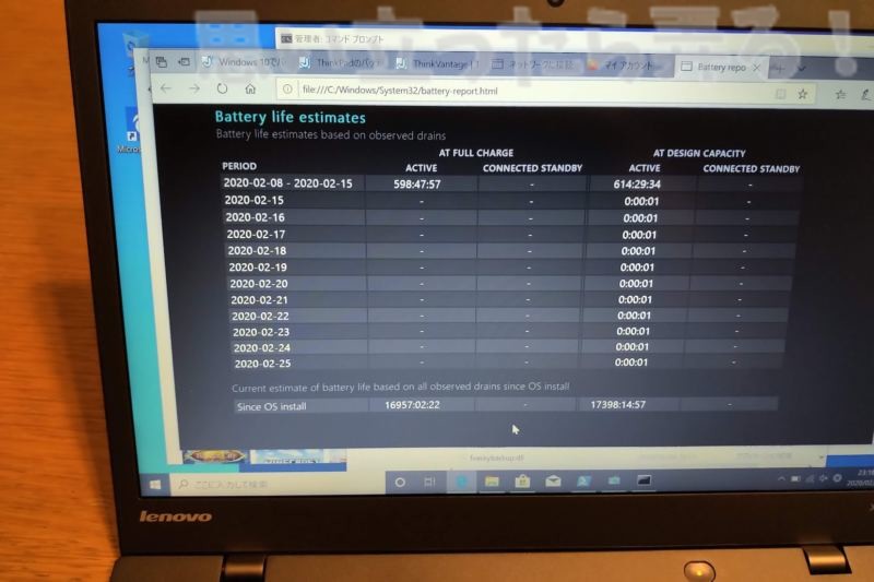 Battery estimate cycleをバッテリーレポートで確認する