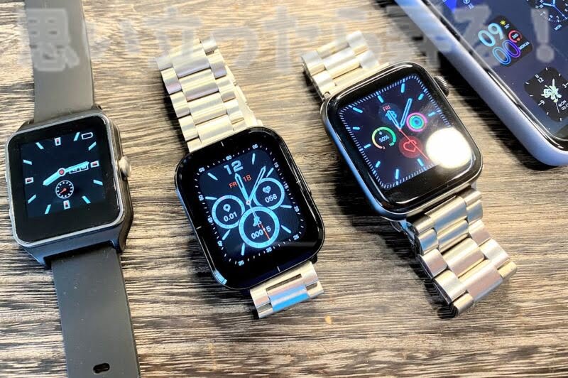 Mibro Colorスマートウォッチと偽AppleWatch、2,3年前の旧世代中華スマートウォッチと比較しても液晶が大きくて美しいMibro Colorであった