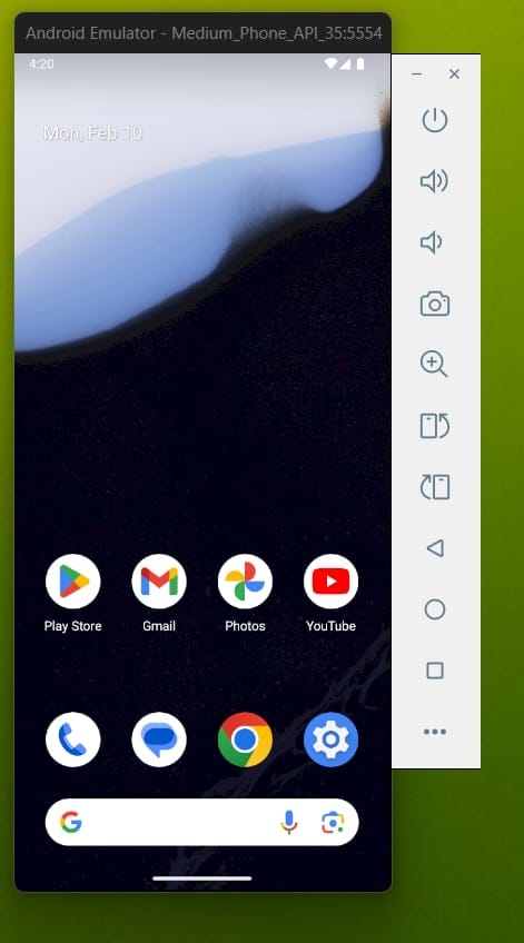 Android Studioのエミュレータ画面。AndroidアプリをPCで実行