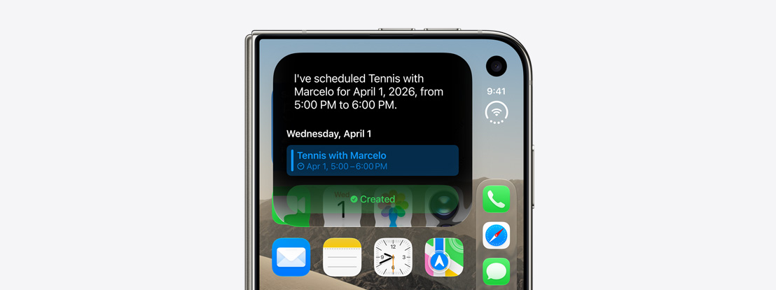 閉じた状態のiPhone Duo アウターディスプレイにSiri AIカレンダー通知